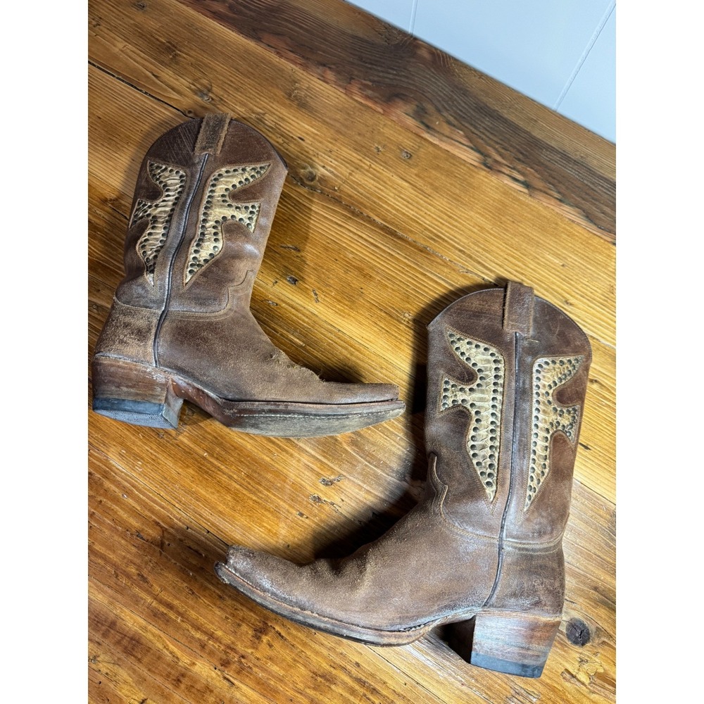 Frye Brown Leather Studded Western Heeled Boots - Picture 9 of 16